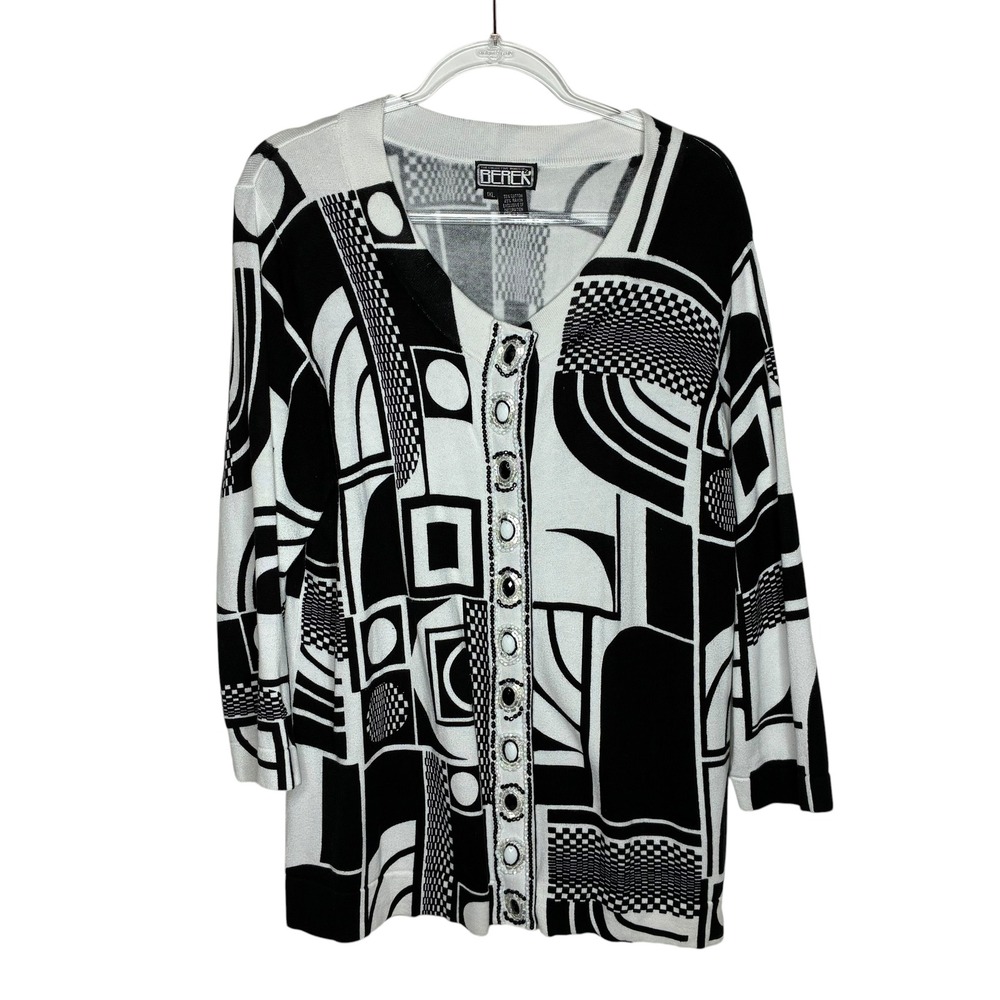 Collective Works of Berek Women 1XL Cardigan Sweater Black Abstract Art to Wear